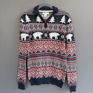 NWT mens Aspen fair isles quarter zip Christmas sweater - polar bear - size S